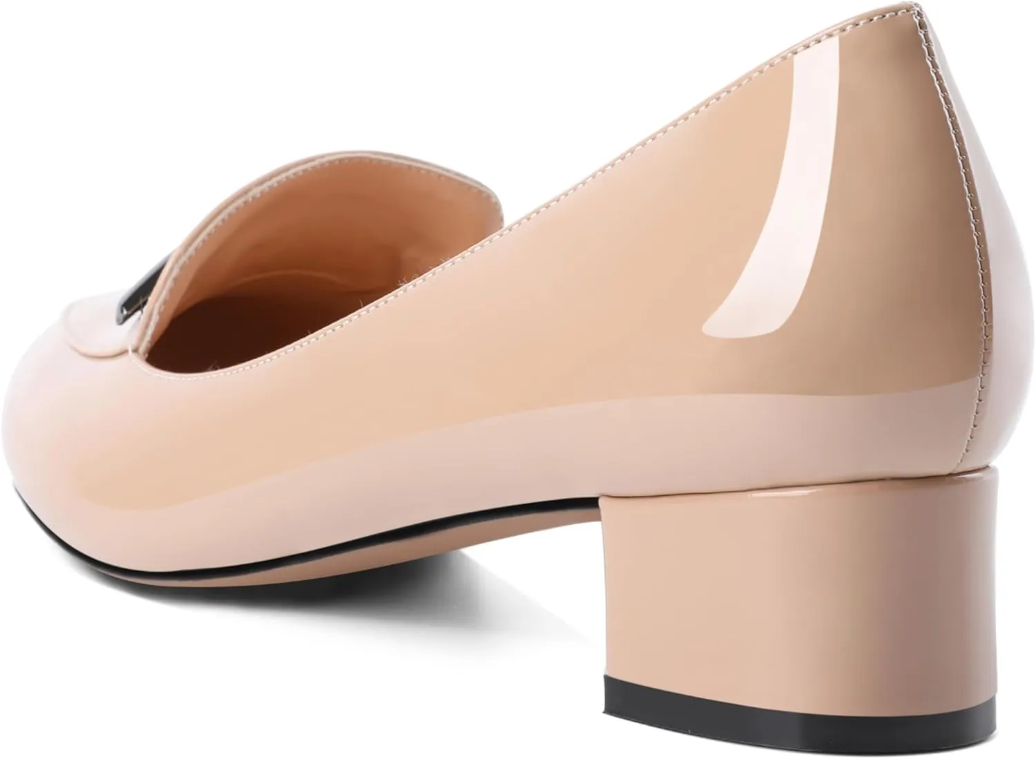 AUMOTED Women Low Block Chunky Heel Pumps Round Toe Slip On 1.5" Closed Toe Loafer Heels Chunky Office Dress Shoes
