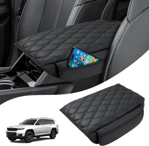 Autorder Center Console Cover for 2021-2024 2025 Jeep Grand Cherokee L Accessories Armrest Cushion Cover Nappa Leather Middle Console Covers Grand Cherokee L Console Cushion Pad Anti-Scratch