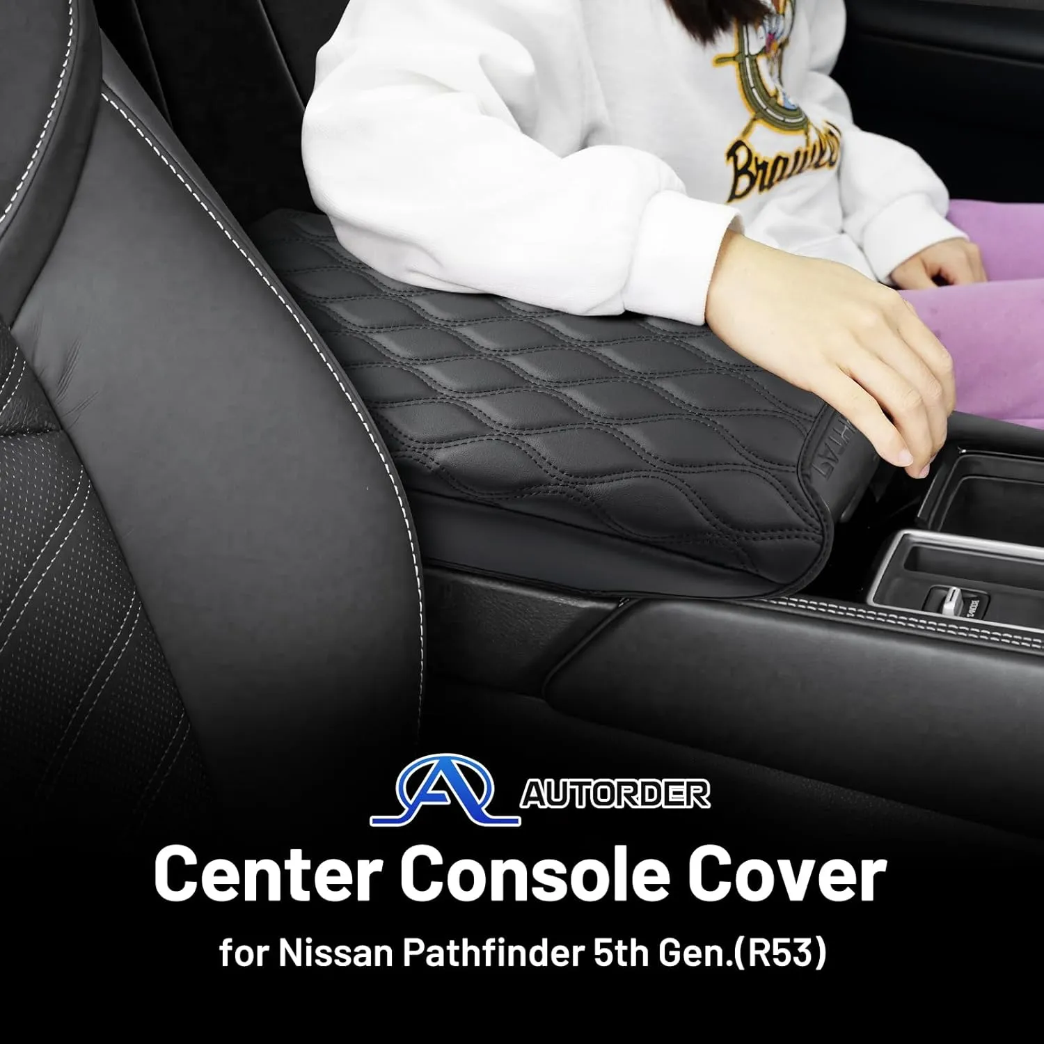 Autorder Center Console Cover for Nissan Pathfinder 2022 2023 2024 2025 Accessories Armrest Cushion Cover Nappa Leather Middle Console Covers Pathfinder Console Cushion Pad Anti-Scratch