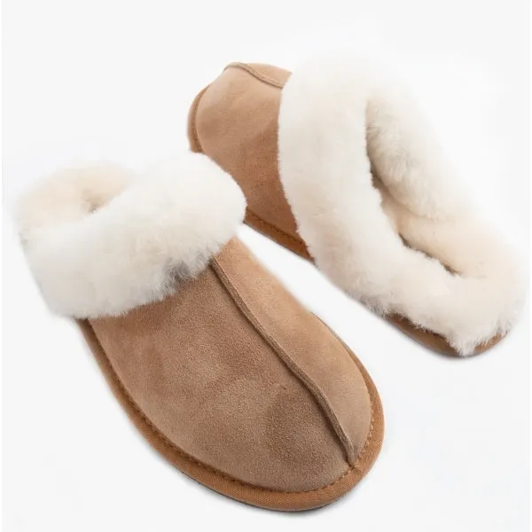 AYLA Ladies Real Sheepskin Mule Slippers Chestnut