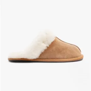 AYLA Ladies Real Sheepskin Mule Slippers Chestnut