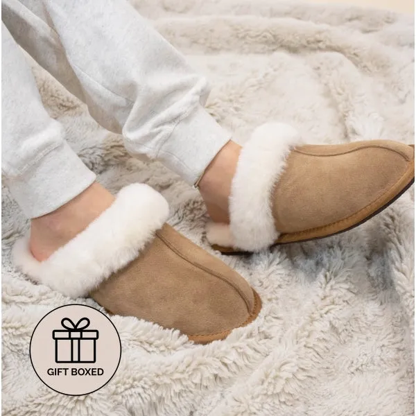 AYLA Ladies Real Sheepskin Mule Slippers Chestnut