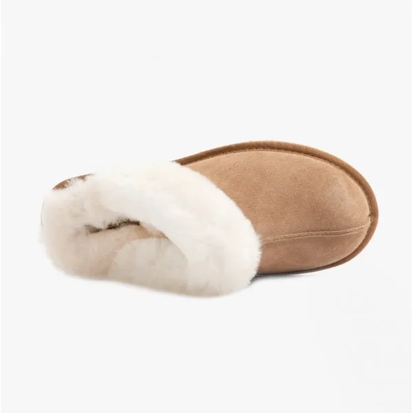 AYLA Ladies Real Sheepskin Mule Slippers Chestnut