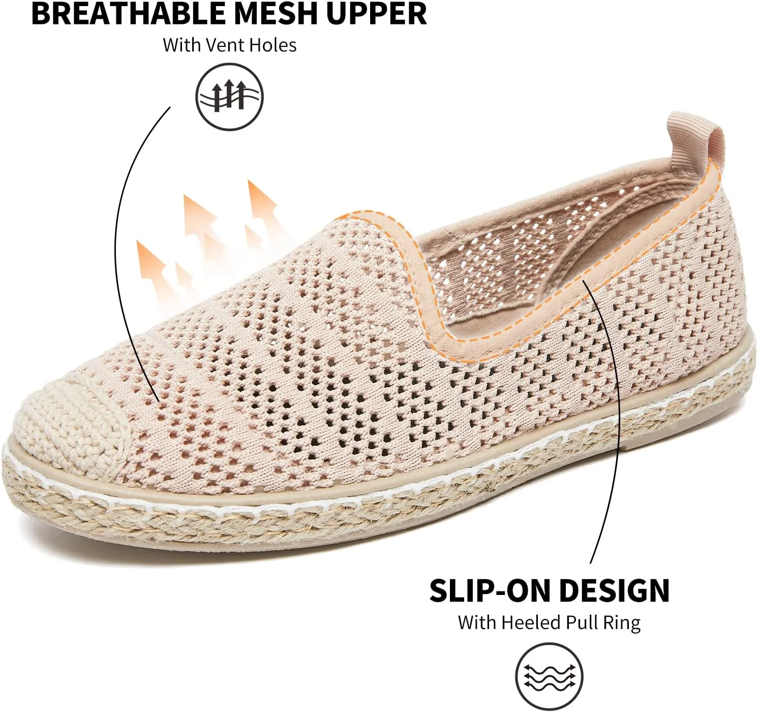 BABUDOG Women's Breathable Mesh Flats Shoes, Soft Loafers Flats, White Slip on Shoes Loafer