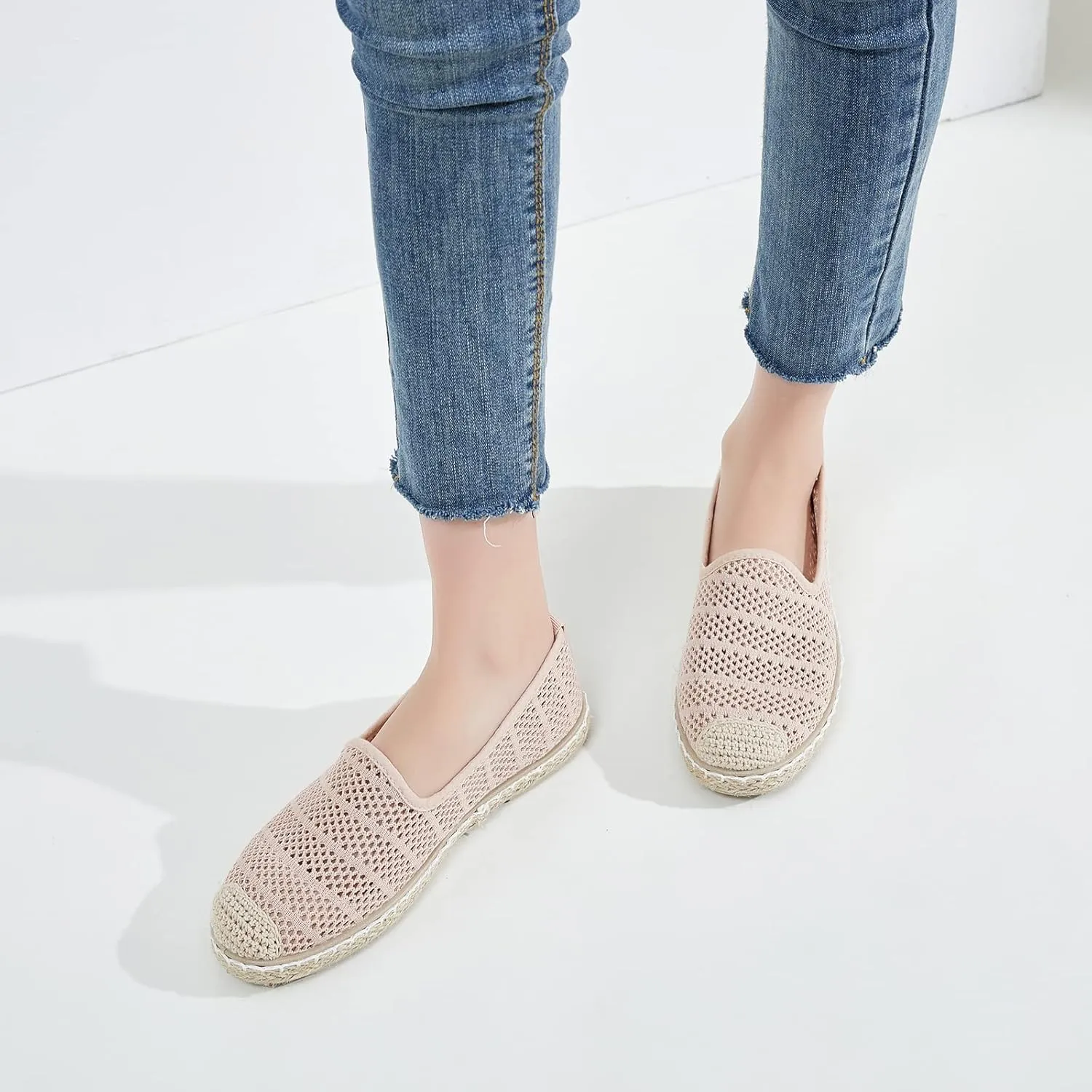 BABUDOG Women's Breathable Mesh Flats Shoes, Soft Loafers Flats, White Slip on Shoes Loafer