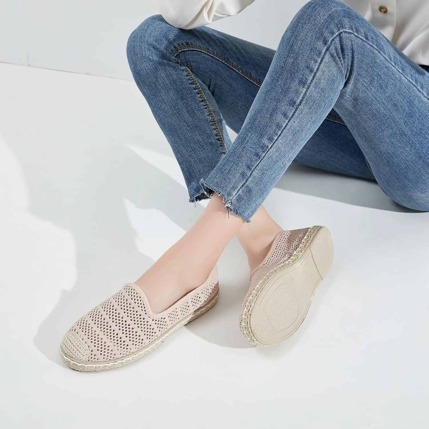 BABUDOG Women's Breathable Mesh Flats Shoes, Soft Loafers Flats, White Slip on Shoes Loafer