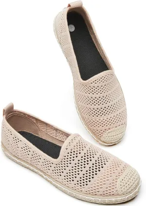 BABUDOG Women's Breathable Mesh Flats Shoes, Soft Loafers Flats, White Slip on Shoes Loafer