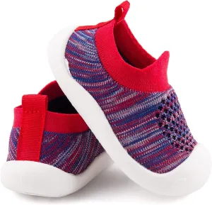 Baby First-Walking Shoes 1-4 Years Kid Shoes Trainers Toddler Infant Boys Girls Soft Sole Non Slip Cotton Mesh Breathable Lightweight Slip-on Sneakers Outdoor(Red02,5 Toddler) T16