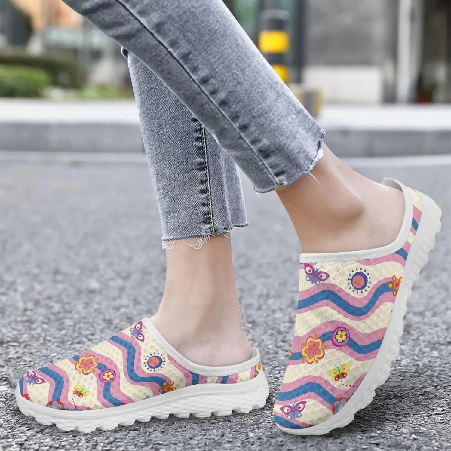 Backless Mesh Mule Shoes for Women Breathable Light Non-Slip Casual Shoe, Easy On-Off for Walking, Office, Trip