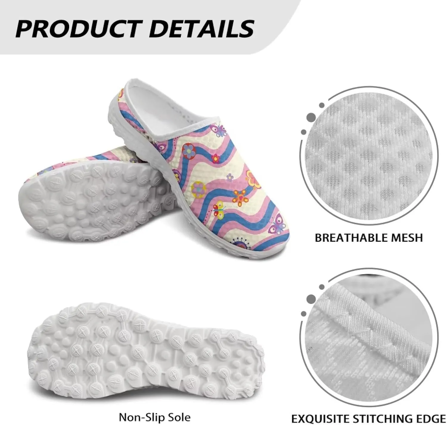 Backless Mesh Mule Shoes for Women Breathable Light Non-Slip Casual Shoe, Easy On-Off for Walking, Office, Trip