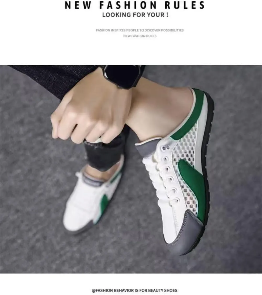 Backless Tennis Shoes for Men Wide Mule Sneakers Slip on House Slippers Platform Lace Up Mesh Breathable Lightweight Casual Walking Slides Office Business Casual Sport Shoes Running Travel Driving