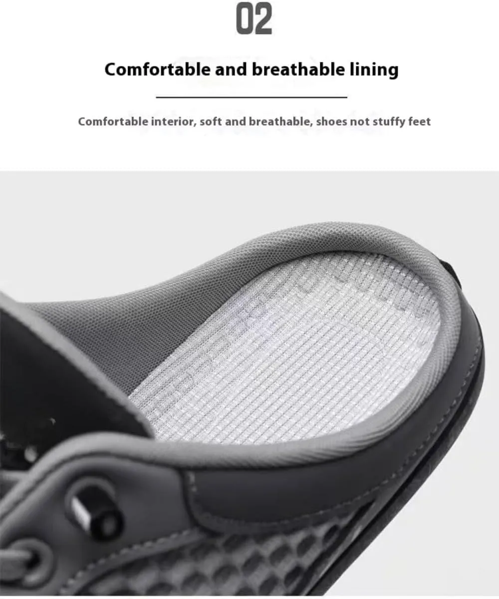 Backless Tennis Shoes for Men Wide Mule Sneakers Slip on House Slippers Platform Lace Up Mesh Breathable Lightweight Casual Walking Slides Office Business Casual Sport Shoes Running Travel Driving