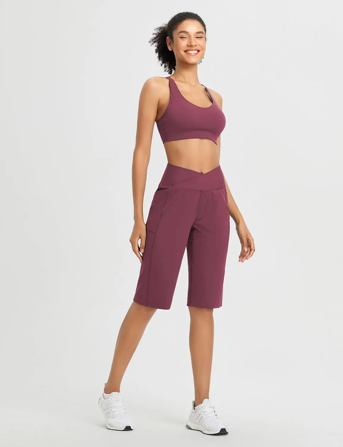 baleaf Women's Bermuda Long Shorts 14" Knee Length High Waisted Athletic Shorts with Pockets Stretch Soft Loose Casual Summer
