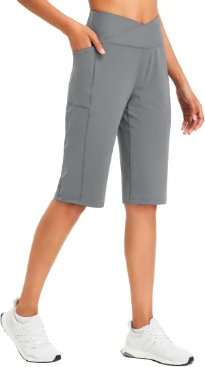 baleaf Women's Bermuda Long Shorts 14" Knee Length High Waisted Athletic Shorts with Pockets Stretch Soft Loose Casual Summer