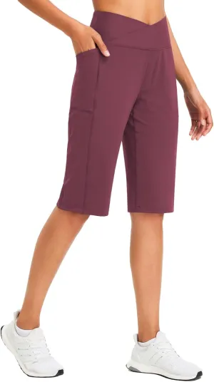 baleaf Women's Bermuda Long Shorts 14" Knee Length High Waisted Athletic Shorts with Pockets Stretch Soft Loose Casual Summer