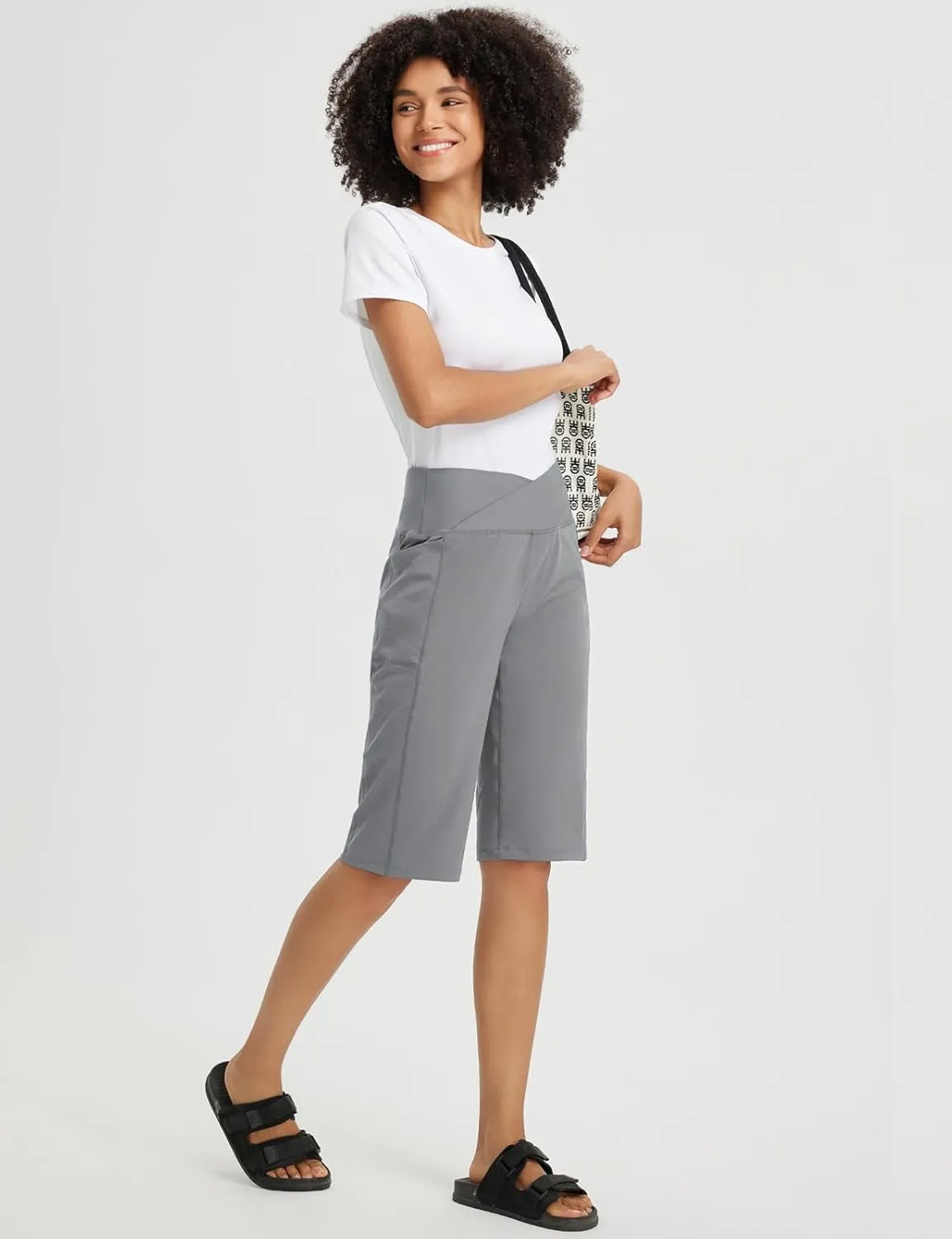 baleaf Women's Bermuda Long Shorts 14" Knee Length High Waisted Athletic Shorts with Pockets Stretch Soft Loose Casual Summer
