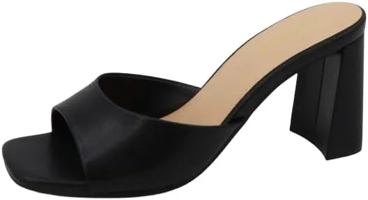 BAMBOO® Women's Square Toe Chunky Heel Mule Slide Sandals