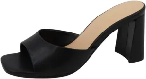 BAMBOO® Women's Square Toe Chunky Heel Mule Slide Sandals