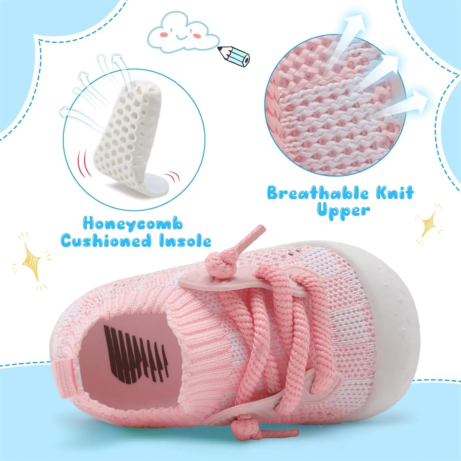BARERUN Baby Shoes Baby First Walking Shoes Infant Sneakers Wide Barefoot Slip on Soft Sole Boys Girls Crib Shoe Toddler Breathable Lightweight House Socks