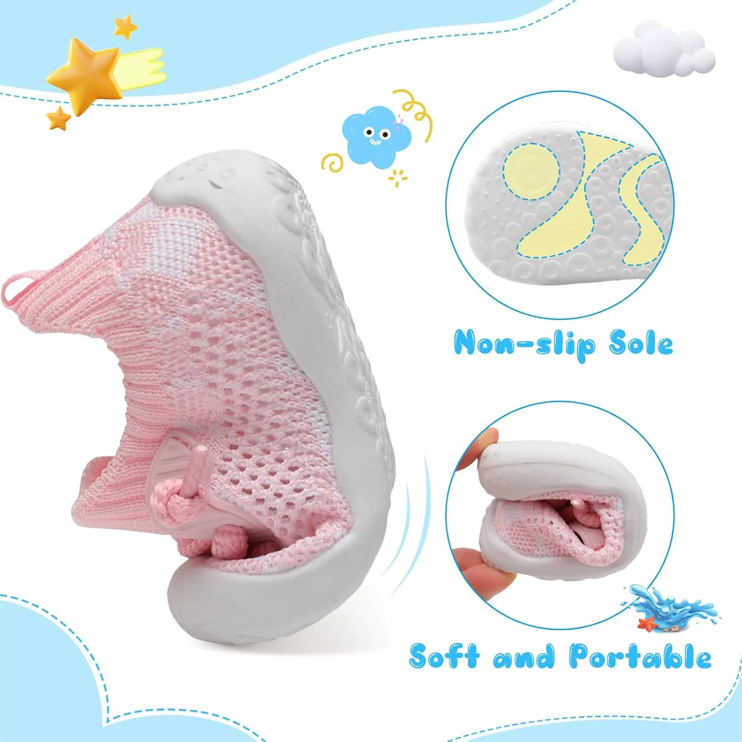 BARERUN Baby Shoes Baby First Walking Shoes Infant Sneakers Wide Barefoot Slip on Soft Sole Boys Girls Crib Shoe Toddler Breathable Lightweight House Socks