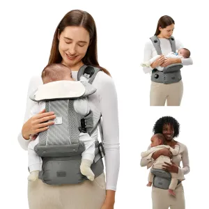 Bc Babycare Hexa Effortless Baby Carrier with Hip Seat - Ergonomic Toddler Carrier (8-33 lbs), Adjustable Slide Lock & Knob, Hip-Healthy Design for Parent's Back Relief, Gray