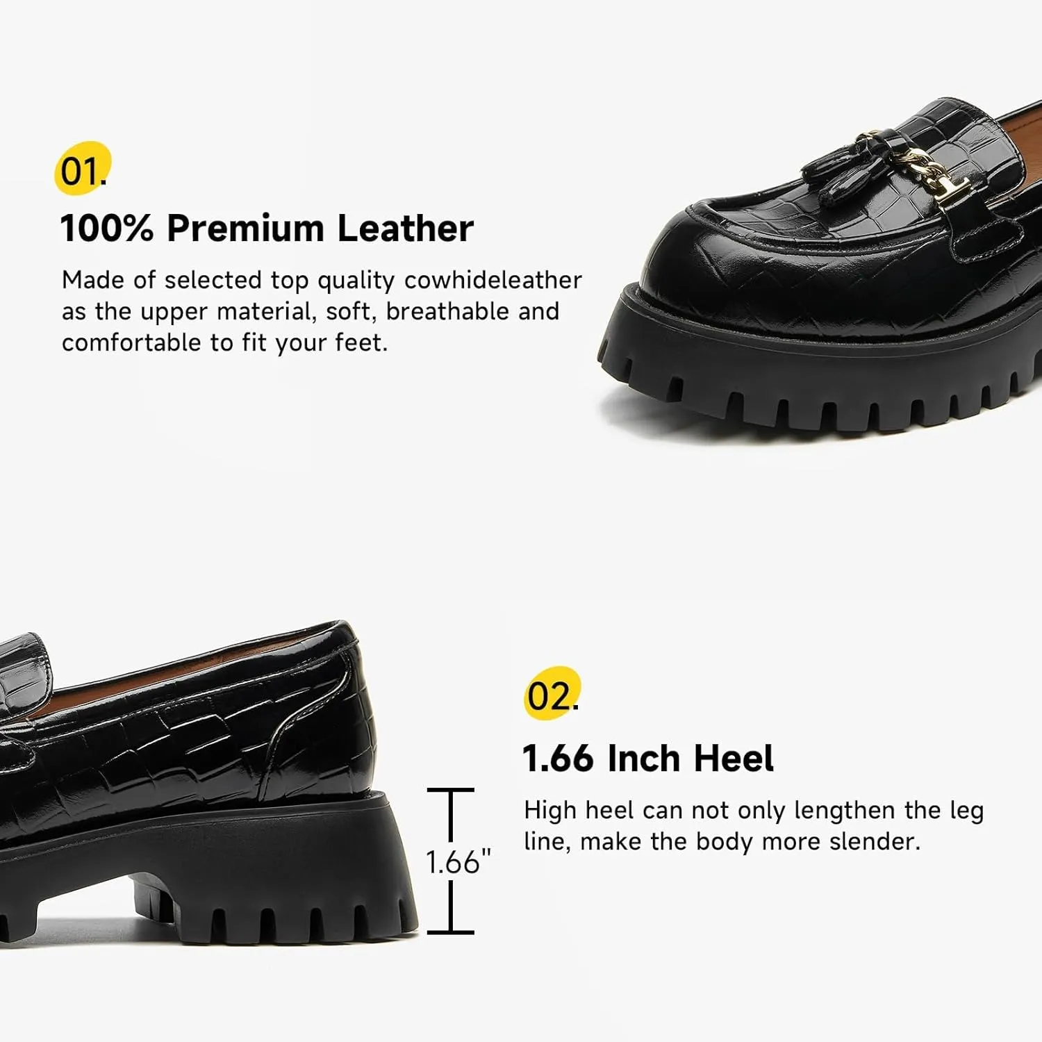 BEAU TODAY Chunky Loafers for Women,Womens Platform Loafer Shoes,Chunky Heel Lug Sole Slip-on Metal Chain Shoes,Comfort Round Toe Business Work Office Shoes