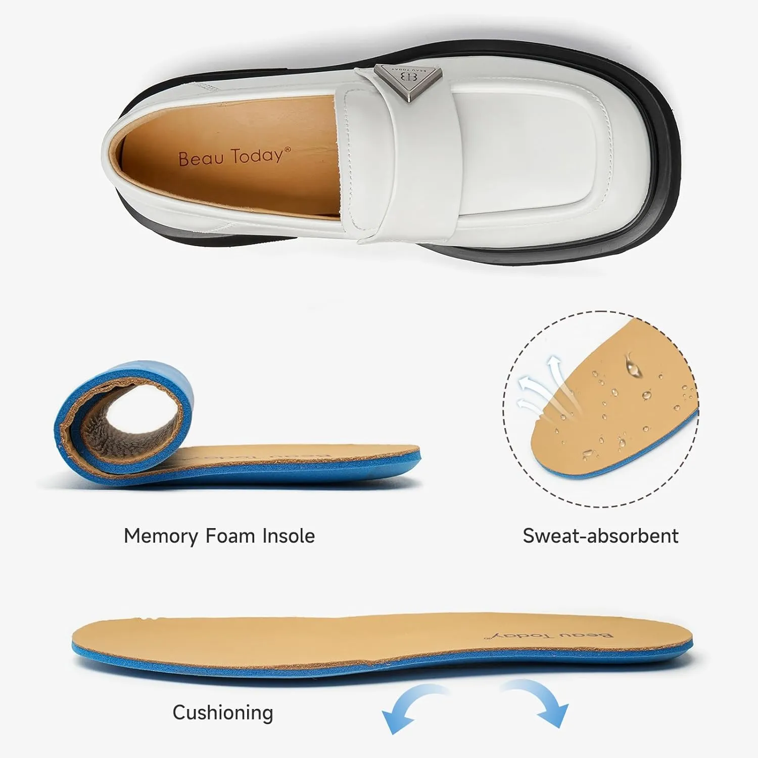 BEAU TODAY Chunky Loafers Women,Patent Full Grain Leather Loafers for Women,Comfortable Slip-on Fashion Platform Shoes, Non Slip Business Casual Work Office Square Toe Dress Shoes