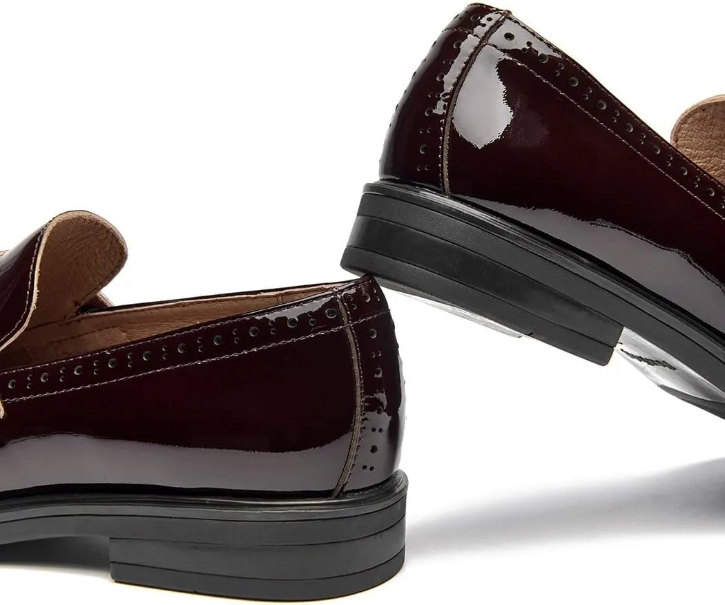 BEAU TODAY Flat Loafers for Women, Women’s Leather Penny Loafers, Slip-on Flats for Women, Comfortable Dressy Business Casual Office Non-Slip Round Toe Loafers