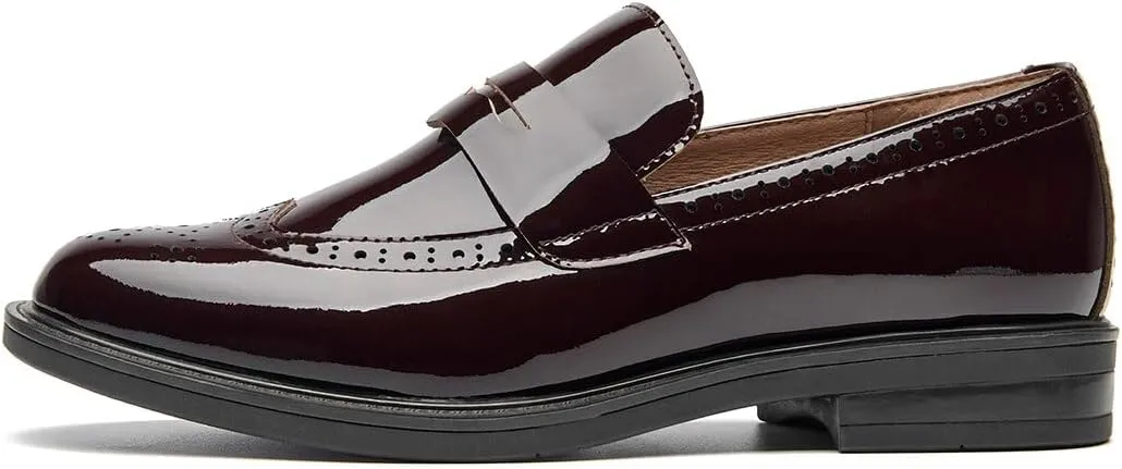 BEAU TODAY Flat Loafers for Women, Women’s Leather Penny Loafers, Slip-on Flats for Women, Comfortable Dressy Business Casual Office Non-Slip Round Toe Loafers