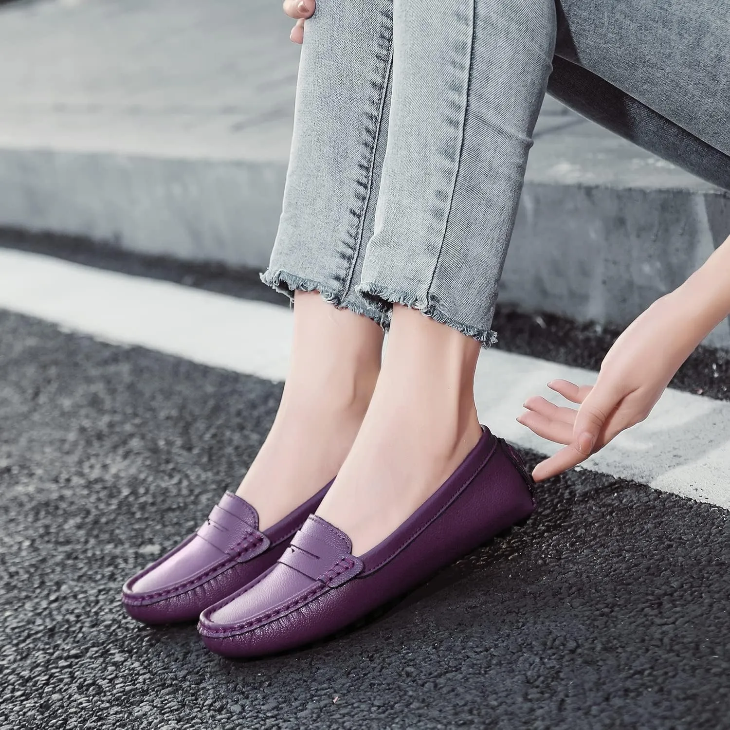 BEAUSEEN Women's Genuine Leather Penny Loafers Classic Driving Moccasins Casual Slip On Comfort Women Loafer Shoes