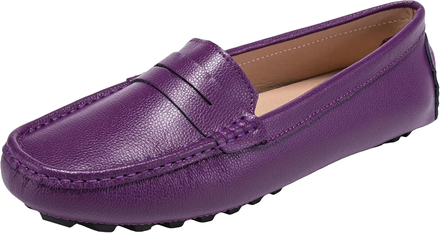 BEAUSEEN Women's Genuine Leather Penny Loafers Classic Driving Moccasins Casual Slip On Comfort Women Loafer Shoes