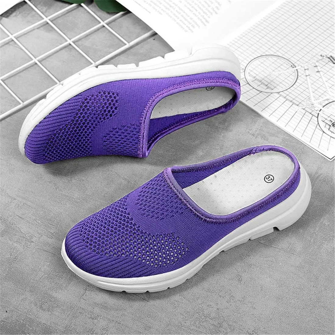 BIFINI Womens Backless Sneakers Mesh Slip-on Mule Shoes Breathable Slippers