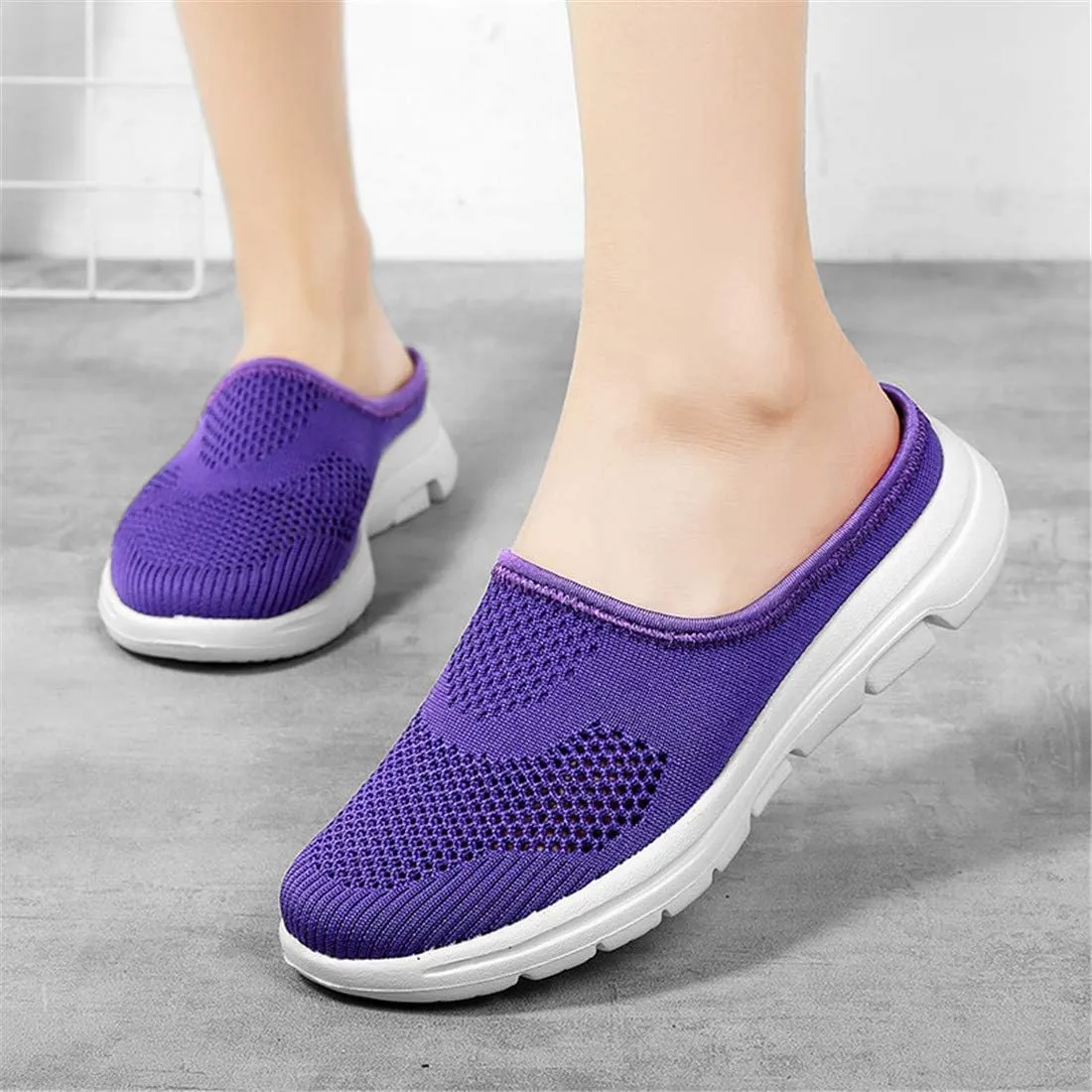 BIFINI Womens Backless Sneakers Mesh Slip-on Mule Shoes Breathable Slippers