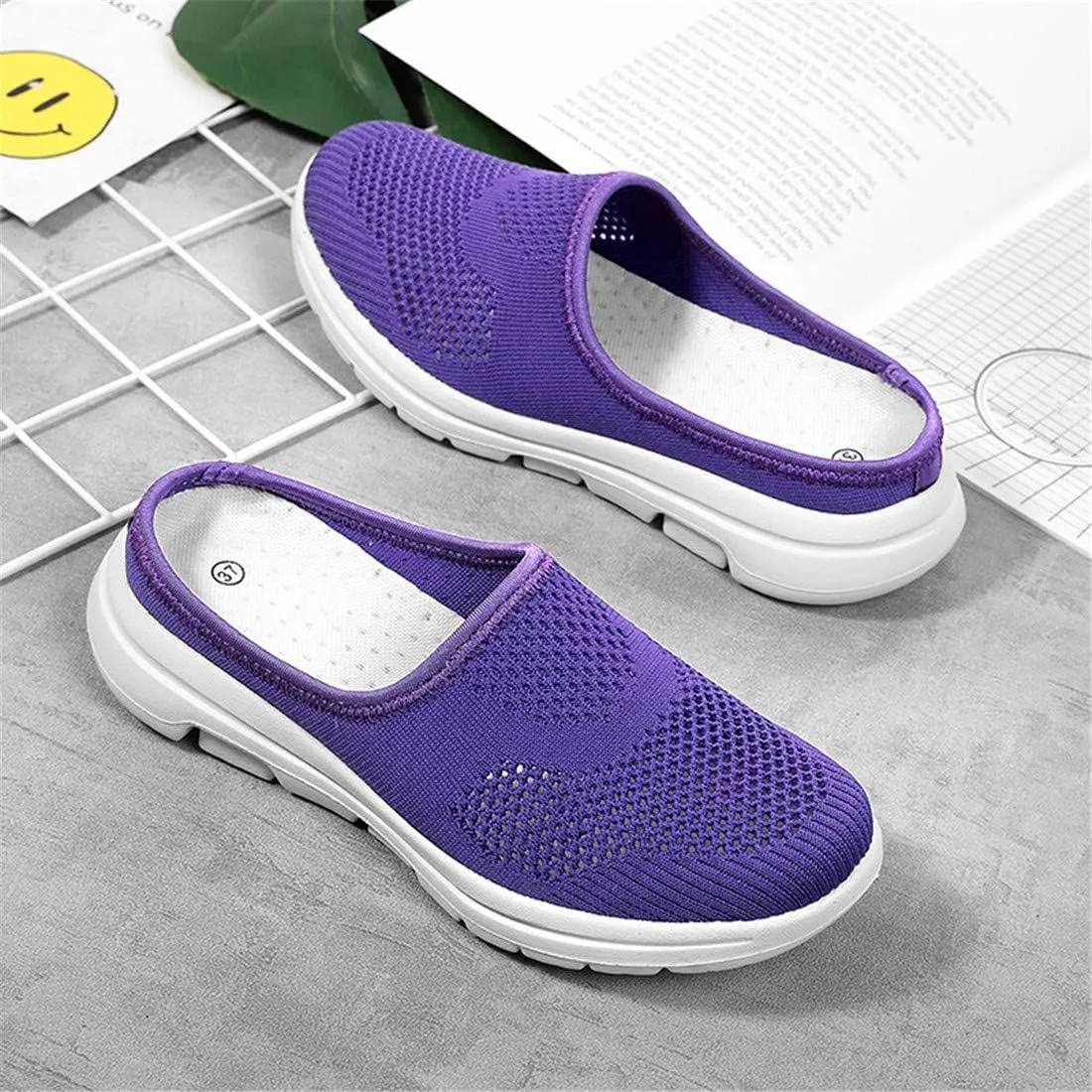 BIFINI Womens Backless Sneakers Mesh Slip-on Mule Shoes Breathable Slippers