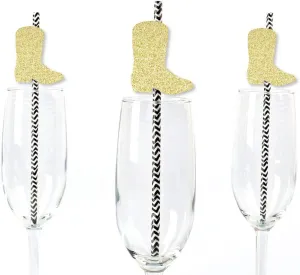 Big Dot of Happiness Gold Glitter Cowboy Boot Party Straws - No-Mess Cut-Outs and Decorative Western Baby Shower, Birthday or Bachelorette - Set of 24