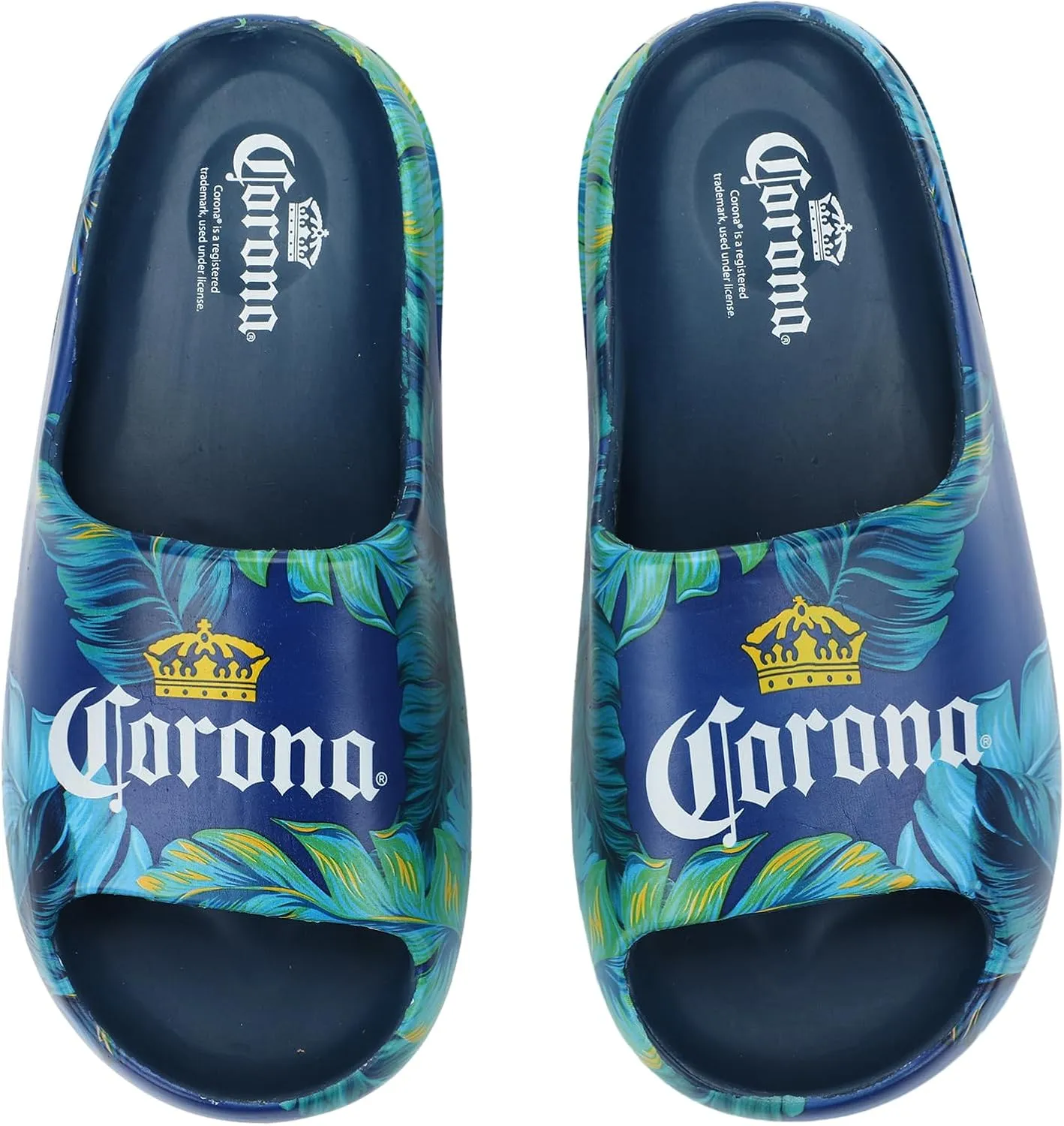 Bioworld Corona Palm Leaf Logos Men's Blue Single Molded Slide Sandals