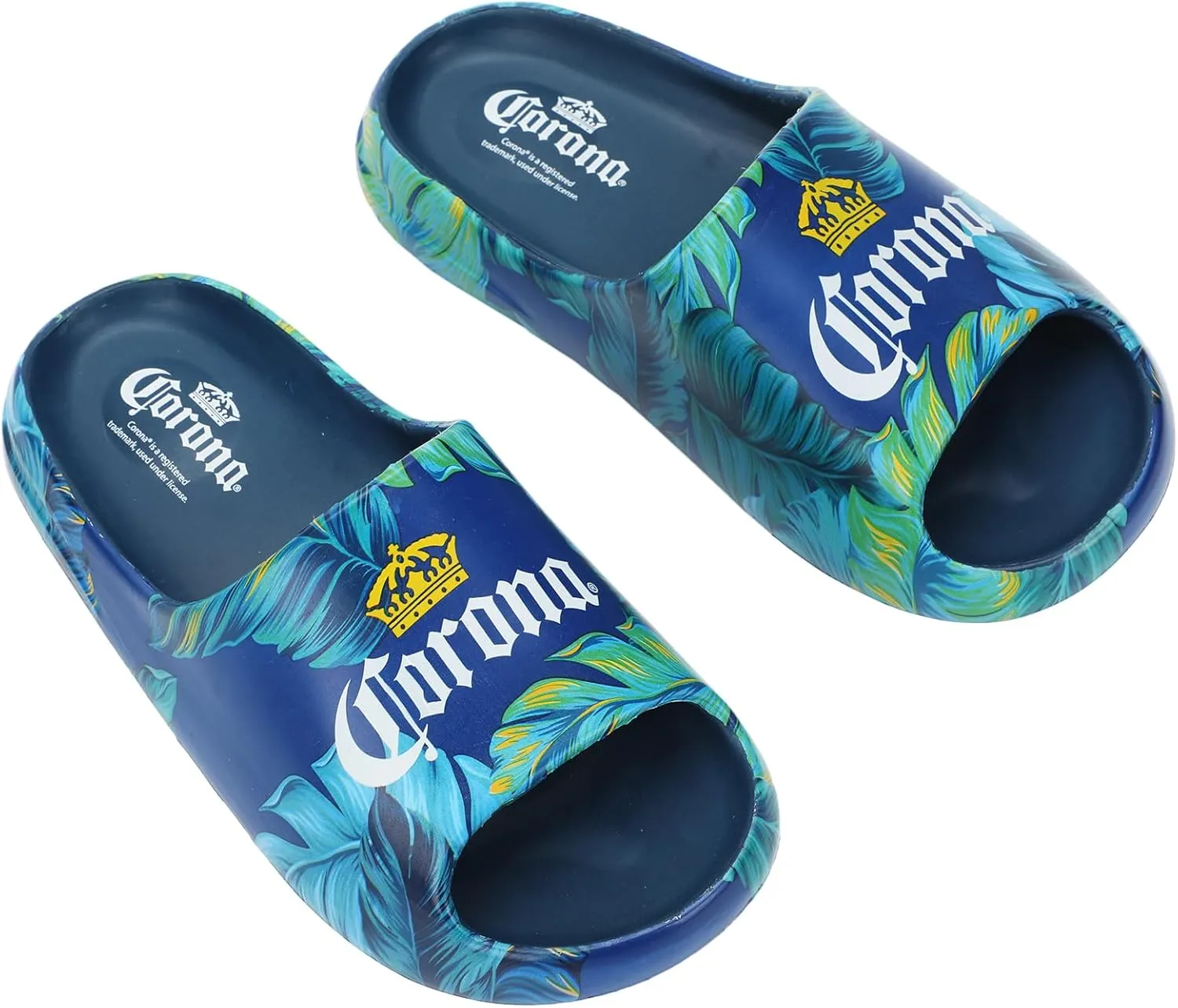 Bioworld Corona Palm Leaf Logos Men's Blue Single Molded Slide Sandals