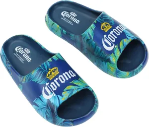 Bioworld Corona Palm Leaf Logos Men's Blue Single Molded Slide Sandals