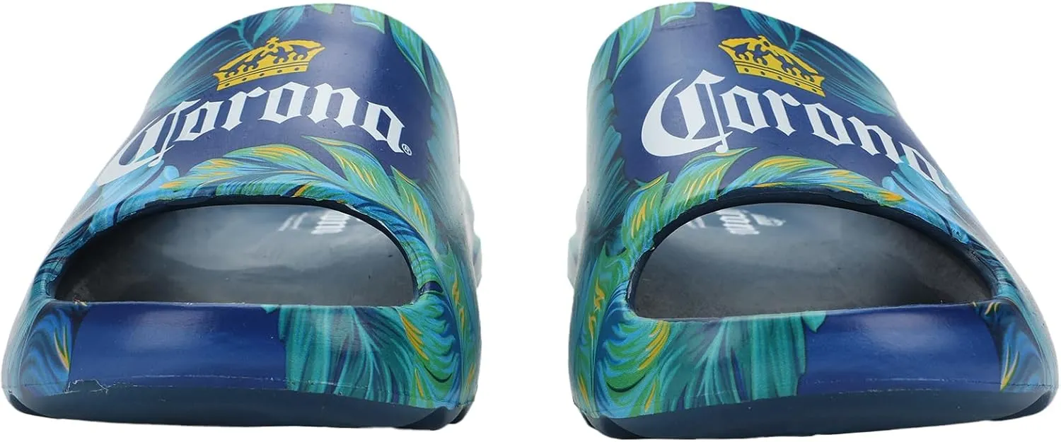 Bioworld Corona Palm Leaf Logos Men's Blue Single Molded Slide Sandals