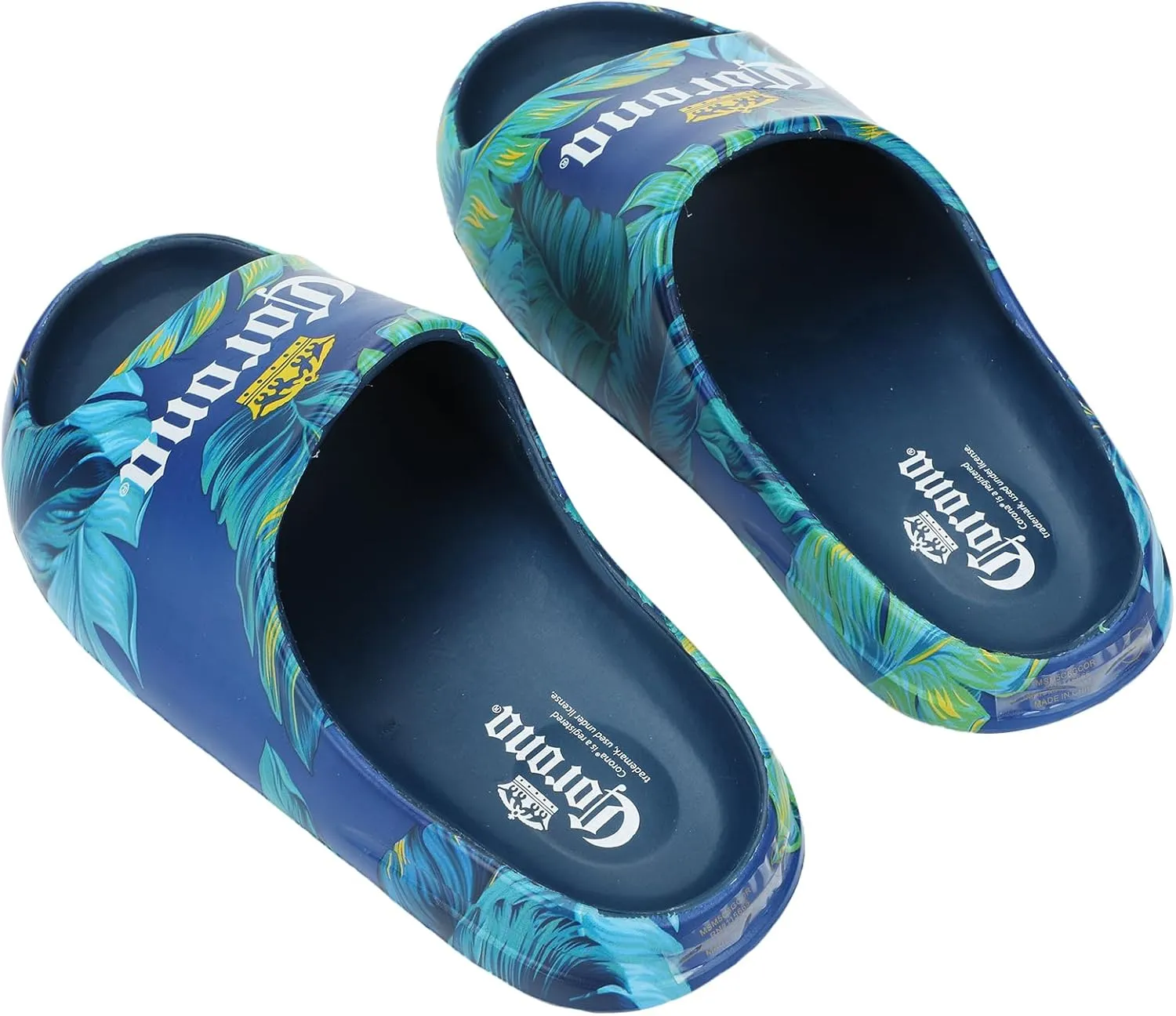 Bioworld Corona Palm Leaf Logos Men's Blue Single Molded Slide Sandals