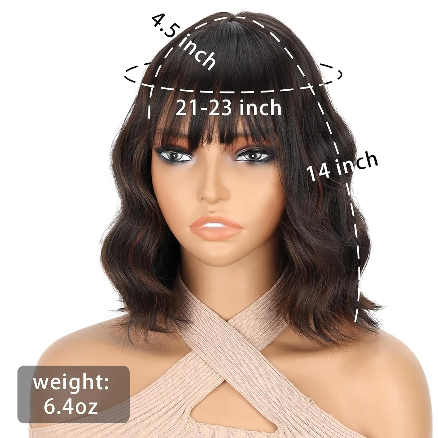 Black Wig with Highlights,Short Wavy Black Wigs with Bangs Shoulder Length Bob Curly Wavy Black Wigs for Women Synthetic Cosplay Wig for Date Daily Use