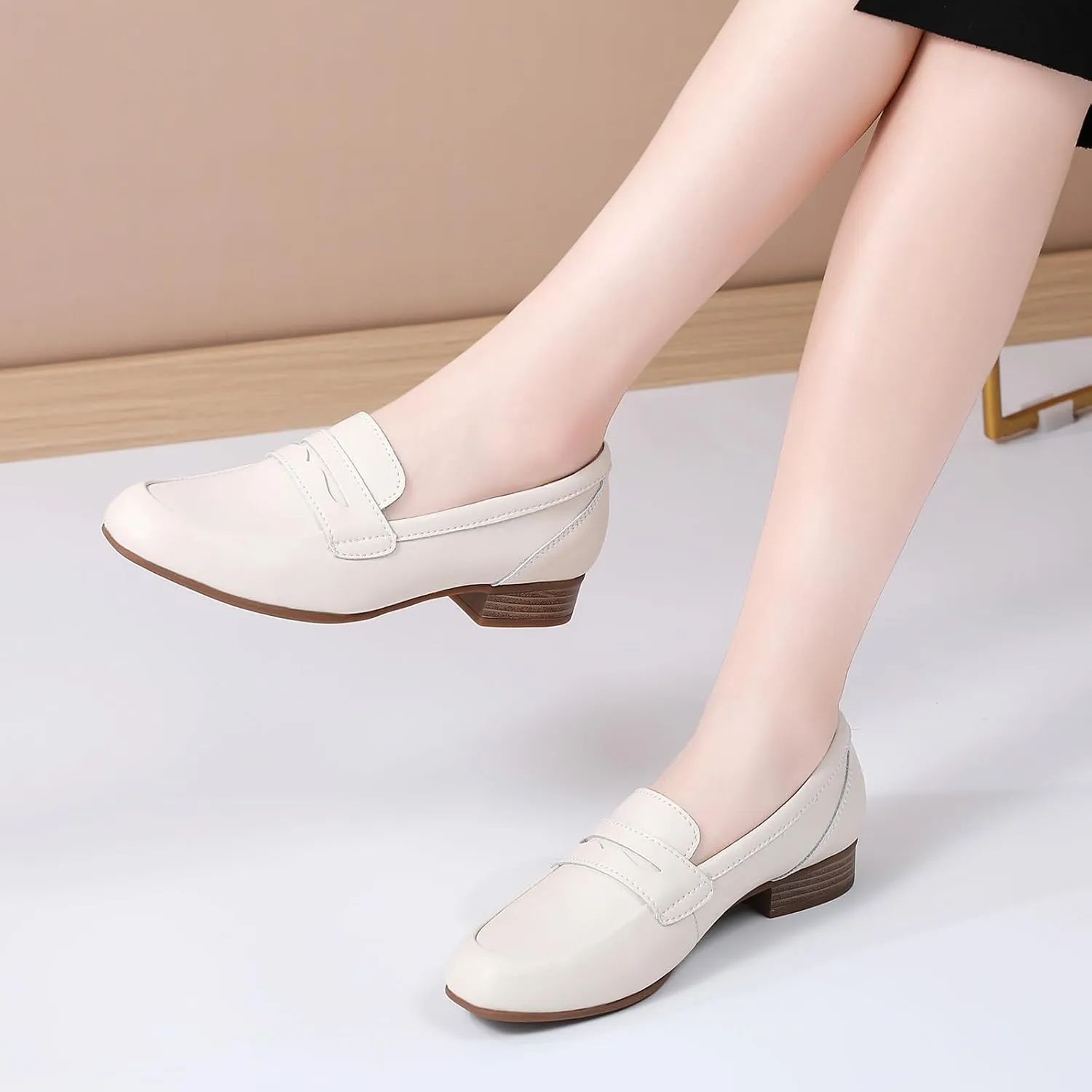 Black Women's Loafers & Slip-ons Flats Penny Round Toe Non-Slip Classic Business Casual Comfortable Dressy Office Work Slip On Shoes