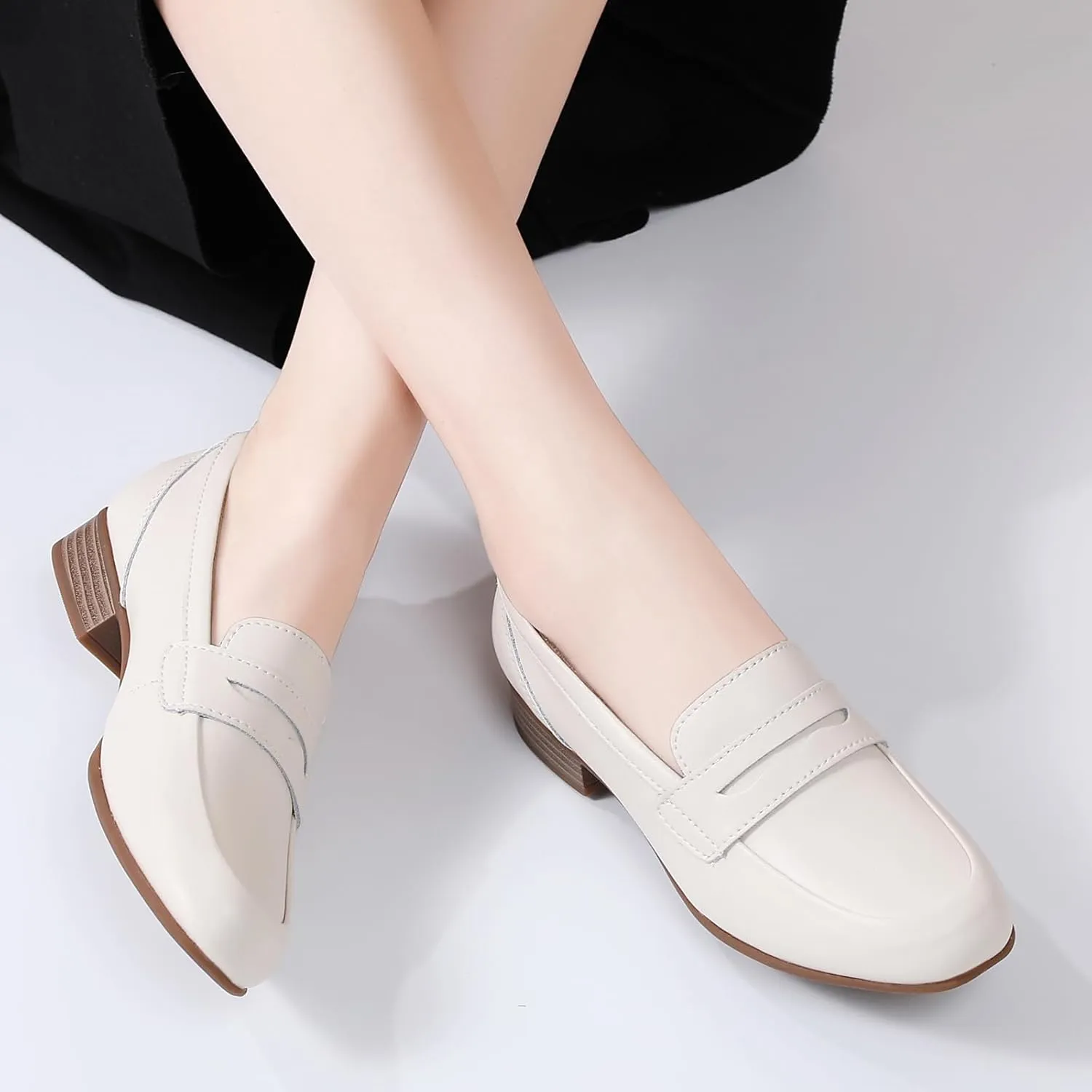 Black Women's Loafers & Slip-ons Flats Penny Round Toe Non-Slip Classic Business Casual Comfortable Dressy Office Work Slip On Shoes