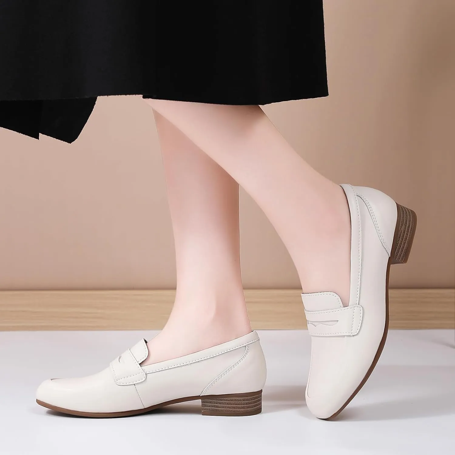 Black Women's Loafers & Slip-ons Flats Penny Round Toe Non-Slip Classic Business Casual Comfortable Dressy Office Work Slip On Shoes