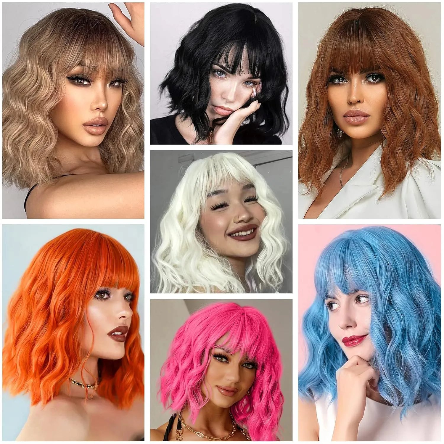 Blonde Wig with Bangs Synthetic Short Blonde Wigs for Women Dirty Blonde Wavy Wig for Daily Use