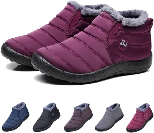 Boojoy Winter Boots, Winter Warm Anti-slip Ankle Booties, Waterproof Slip on Outdoor Fur Lined Snow Shoes for Womens