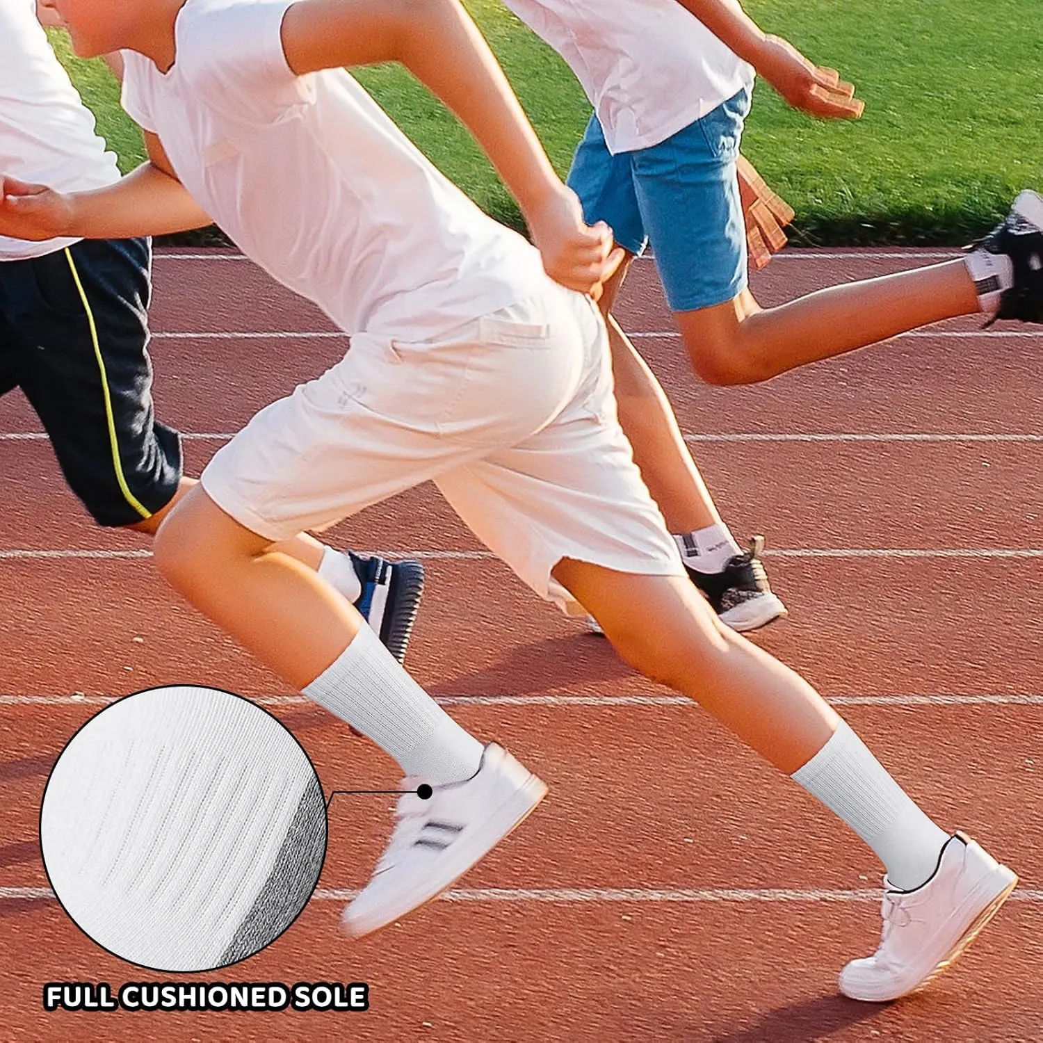 BOOPH Kids Boys Girls Athletic Crew Socks Performance Cushioned Thick Cotton Socks for 5-14 Years 6 Pairs