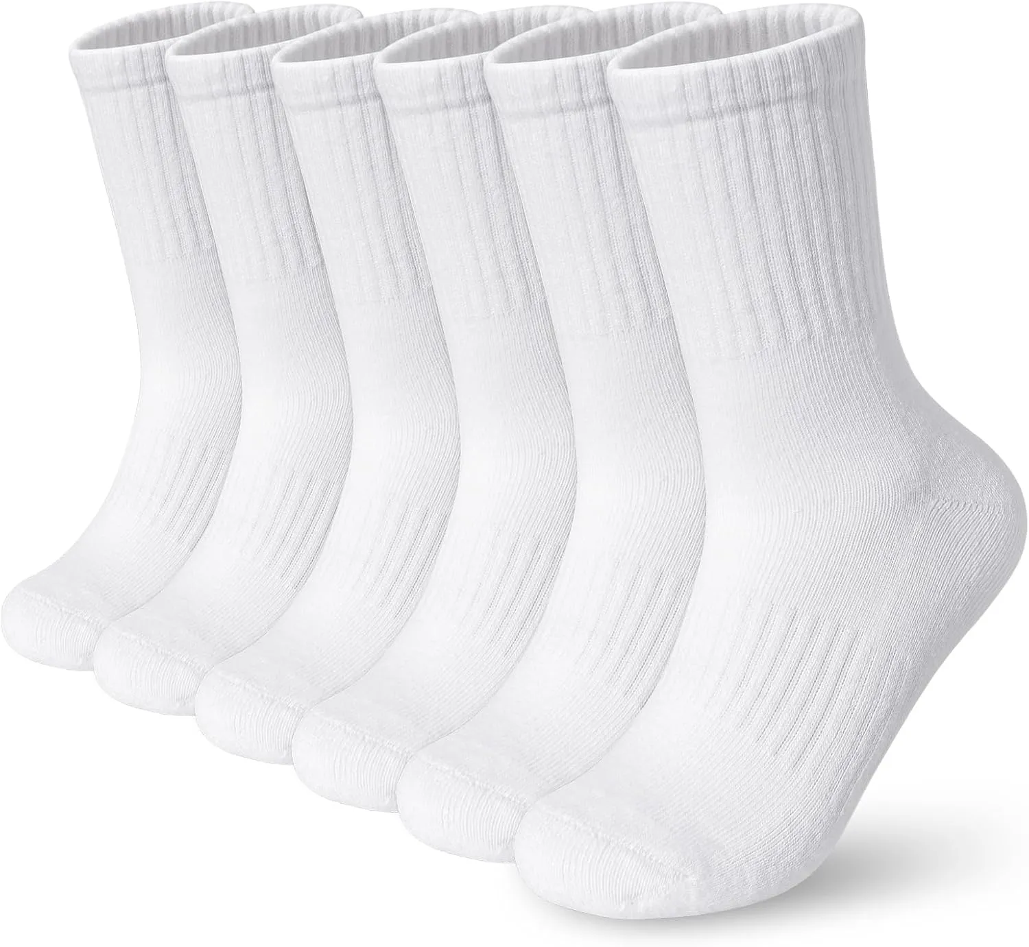 BOOPH Kids Boys Girls Athletic Crew Socks Performance Cushioned Thick Cotton Socks for 5-14 Years 6 Pairs