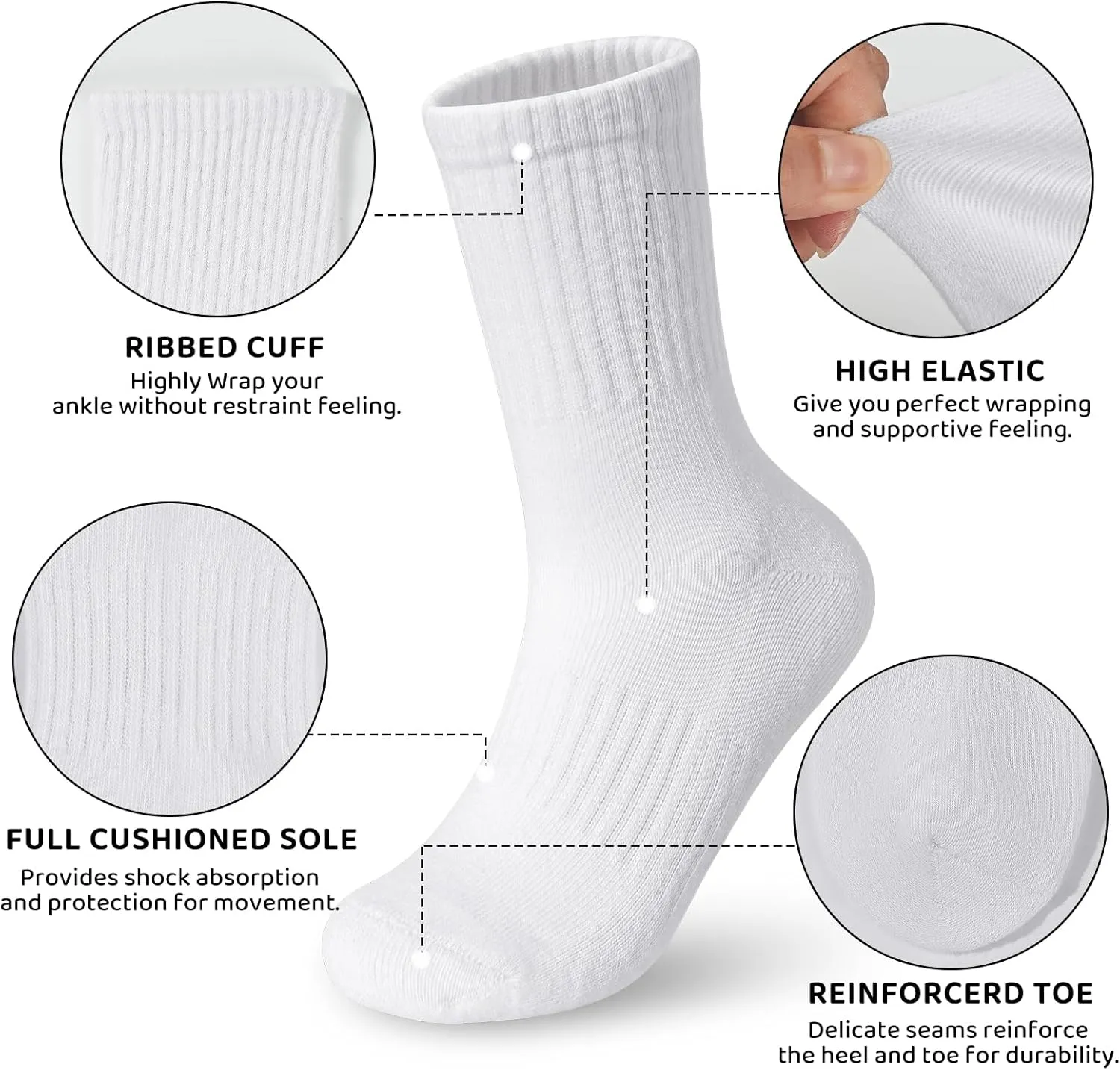 BOOPH Kids Boys Girls Athletic Crew Socks Performance Cushioned Thick Cotton Socks for 5-14 Years 6 Pairs