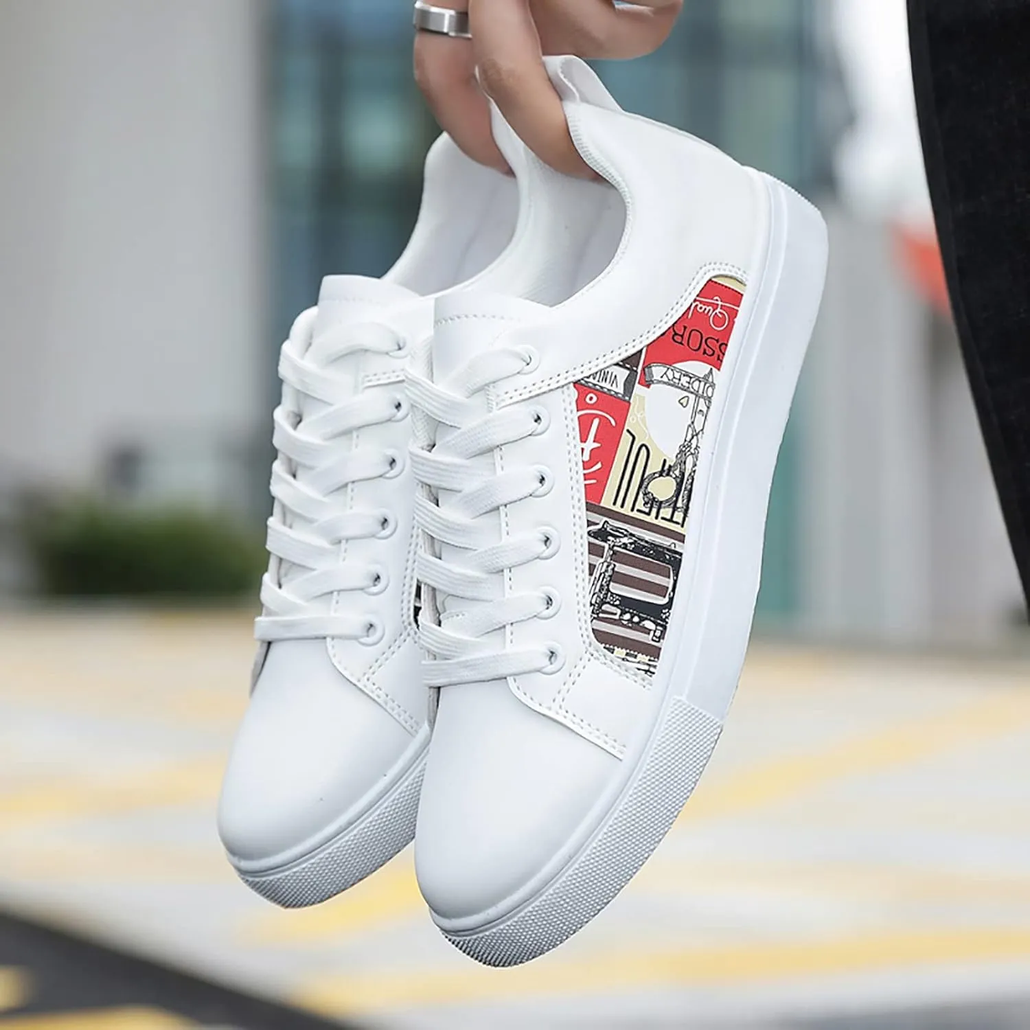 BORAMAX Men's White Casual High Top Fashion Canvas Sneakers
